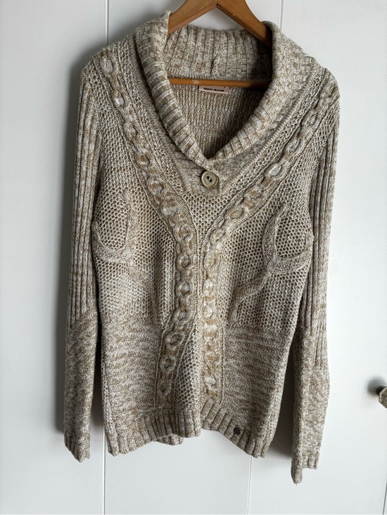 Dkny Sweaters - DKNY Beige Marled Cable Shawl-Collar Sweater